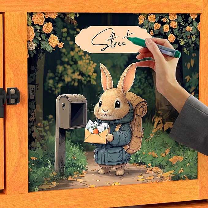 COZIWOW 82” Extra Large Fashion Wooden Outdoor Rabbit Hutch Bunny Cage Indoor Easy to Assemble and Durable with Cleaning Tray & Waterproof Roof for Small & Medium Bunny Rabbit Duck Chick (Orange)-PawvioPets