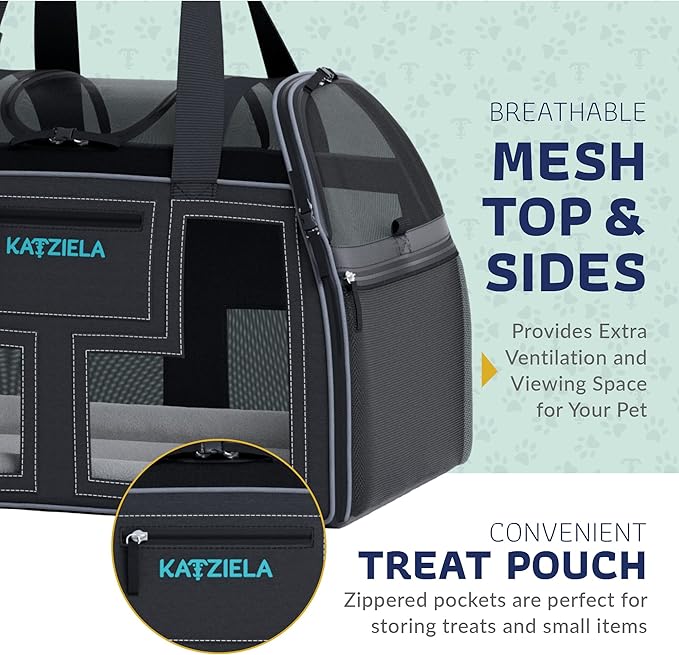 Airline Compliant Pet Carrier - Rolling Portable Travel Carry Crate for Small Dog, Puppy or Cat - Soft Removable Wheeled Design with Mesh Window Sides - Airplane and TSA Compliant- by Katziela-PawvioPets