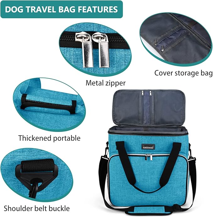 BAGLHER Dog Travel Bag, Pet Travel Bag (ALL Pet Travel Supplies), With 2 Pet Food Containers and 2 Collapsible Silicone Bowls; Essential Kits for Pet Travel Sky Blue-PawvioPets