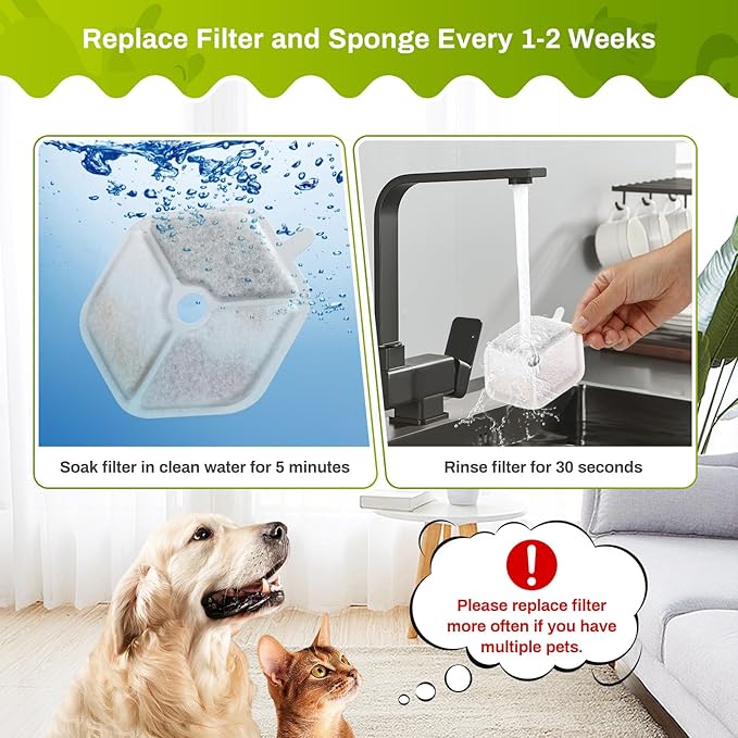18 Packs Replacement Filters and Sponges for 152oz/4.5L Wireless Cat Water Fountain, ZEKIRY Cat Water Fountain Filters, 5-Layer Filtration System Pet Fountain Filters-PawvioPets
