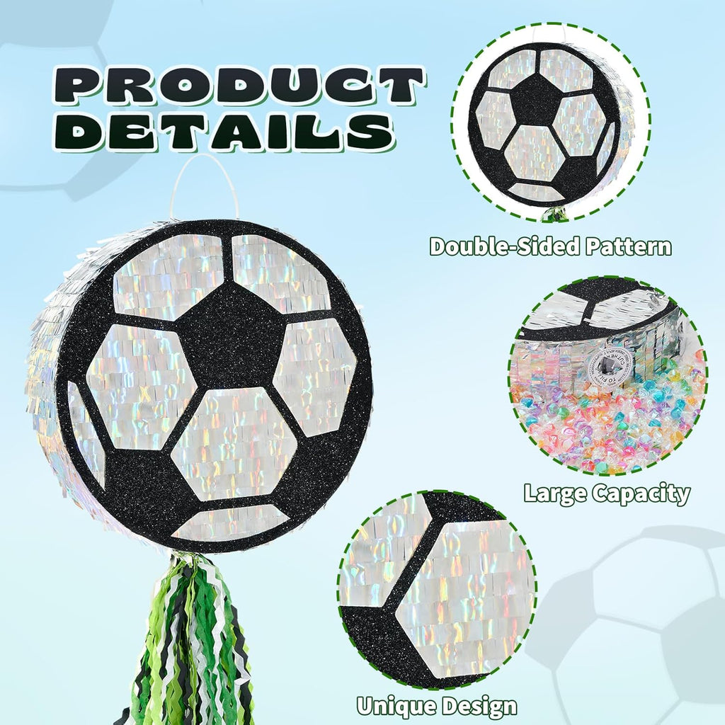 WERNNSAI Soccer Ball Piñata-Soccer Party decoration Piñata with Blindfold Bat for Kids Sports Themed Birthday Party Supplies Mirror Roller Skating Pull String
