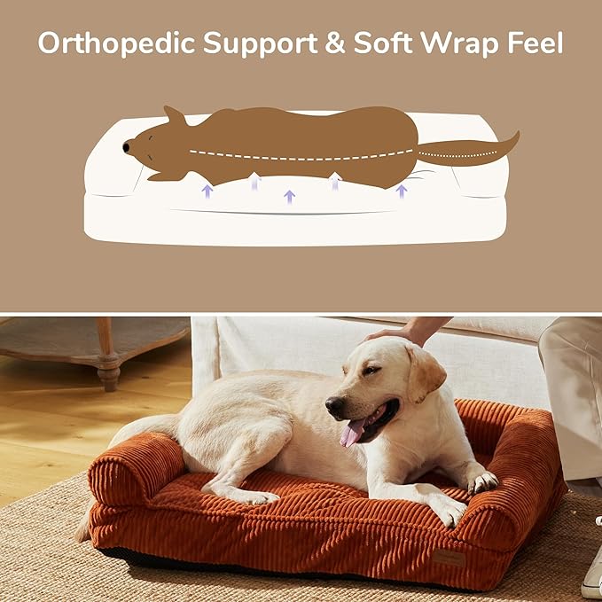 FUKUMARU Cute Dog Bed, Fluffy Dogs Couch with TPU Layer Keeping Lining Dry, Pet Sofa Medium Size Dog Easy to Care, Warm Cat Bed with Removable Zipper Cover, 36inch, Large, Orange-PawvioPets