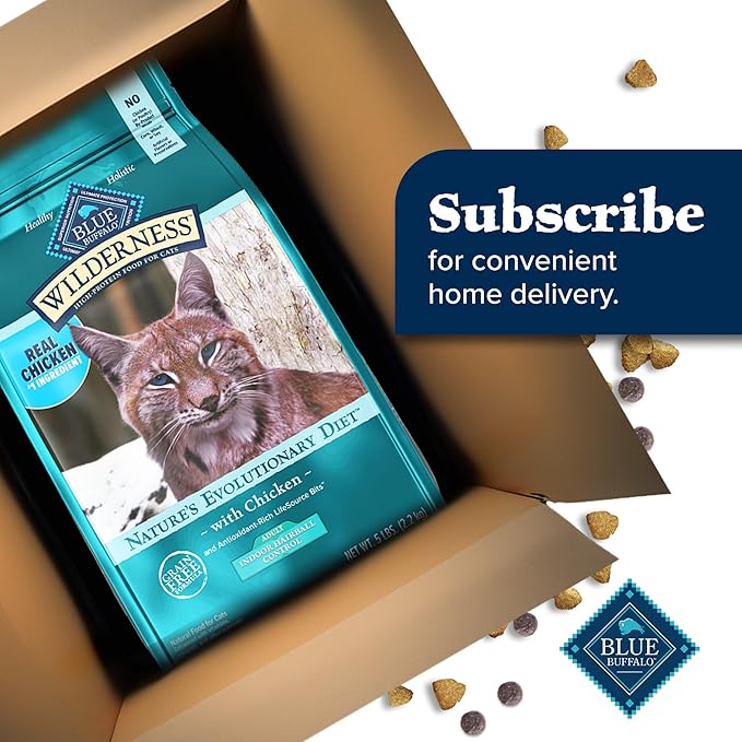 Blue Buffalo Wilderness High Protein Indoor Hairball Control Chicken Dry Cat Food for Adult Cats, Grain-Free, 5 lb. Bag-PawvioPets