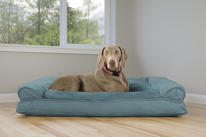 Furhaven Pillow Dog Bed for Large Dogs w/ Removable Bolsters & Washable Cover - Plush & Suede Sofa - Deep Pool, Jumbo/XL-PawvioPets