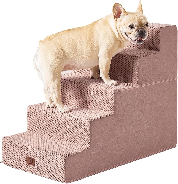 EHEYCIGA Dog Stairs for High Bed 22.5" H, 5-Step Dog Steps for Bed, Pet Steps for Small Dogs and Cats, Non-Slip Balanced Pet Ramp Indoor, Pink-PawvioPets