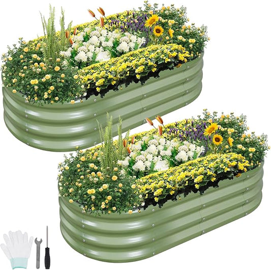 Galvanized Raised Garden Bed Outdoor- 2 Pcs Raised Beds for Gardening| Metal Planter Box, Steel Raised Garden Bed Kit with Gloves for Vegetables, Flower, Herbs (4x2x1FT, Green)-PawvioPets
