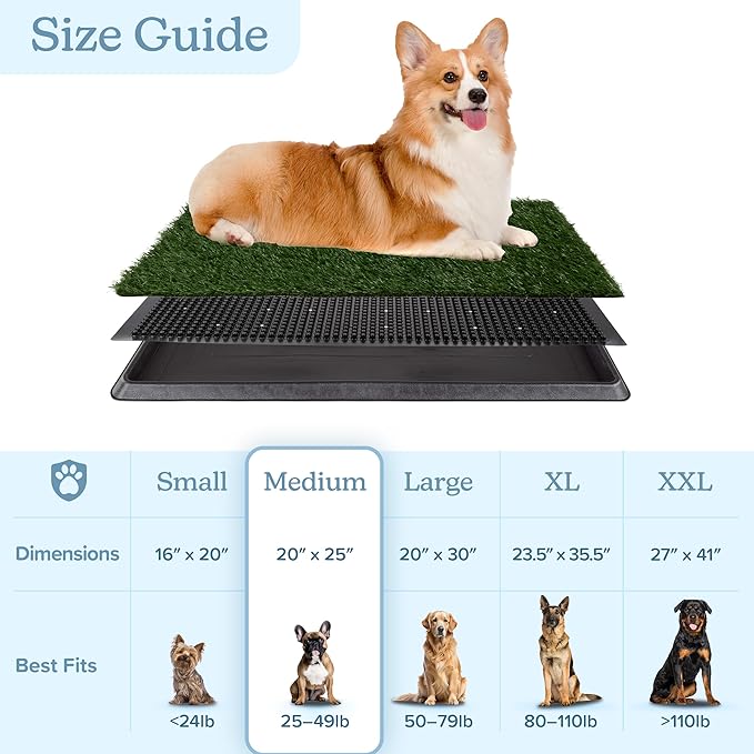 Artificial Grass Puppy Pee Pad for Dogs and Small Pets - 20x25 Reusable 3-Layer Potty Training Pad with Tray - Dog House and Pet Supplies by PETMAKER-PawvioPets