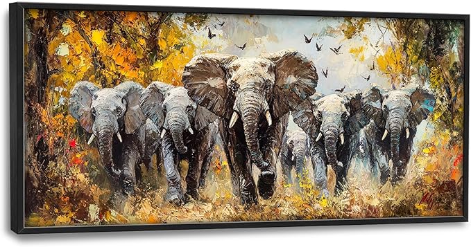 Extra Large Elephant Framed Wall Art for Living Room,Oversized Elephants Wild Animal Pictures Wall Decor,Forest Landscape Canvas Print Painting Modern Artwork Bedroom Office Bathroom 60L" x 30W"-PawvioPets