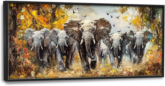 Extra Large Elephant Framed Wall Art for Living Room,Oversized Elephants Wild Animal Pictures Wall Decor,Forest Landscape Canvas Print Painting Modern Artwork Bedroom Office Bathroom 60L" x 30W"-PawvioPets