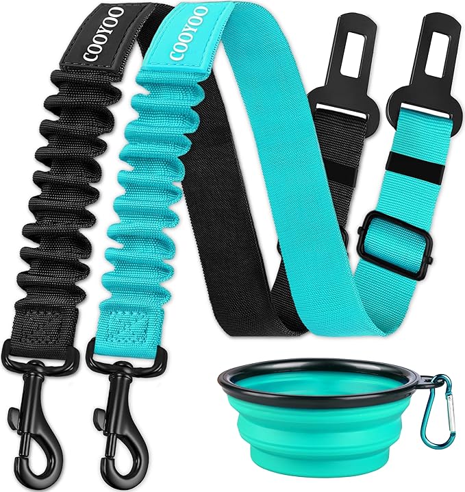 COOYOO Dog Seat Belt,3 Piece Set Retractable Dog Car Harness Adjustable for Vehicle Nylon Pet Safety Heavy Duty & Elastic-PawvioPets