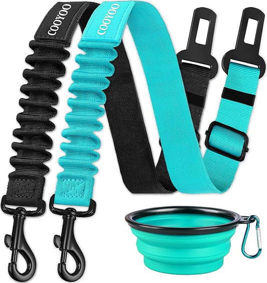 COOYOO Dog Seat Belt,3 Piece Set Retractable Dog Car Harness Adjustable for Vehicle Nylon Pet Safety Heavy Duty & Elastic-PawvioPets