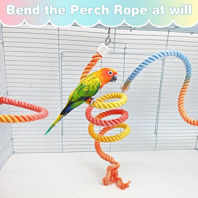 BNOSDM 3 Pcs Rope Perches for Bird Cages Gradient Sunset Color Bendable Climbing Rope Ladders & Swings Birds Cage Accessories Toy for Parakeets, Budgies, Cockatiels, Conures, Lovebirds-PawvioPets