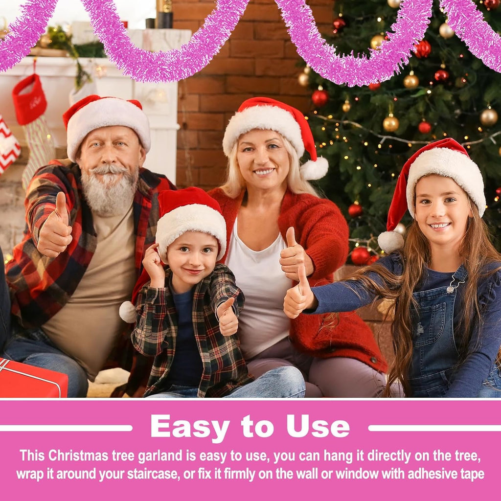 25 Feet Metallic Twist Tinsel Garland - Wall Hanging Backdrop for Parade Floats, Christmas Eve, New Year, Valentine's Day Parties (Macaron Pink, 4in x 25ft)