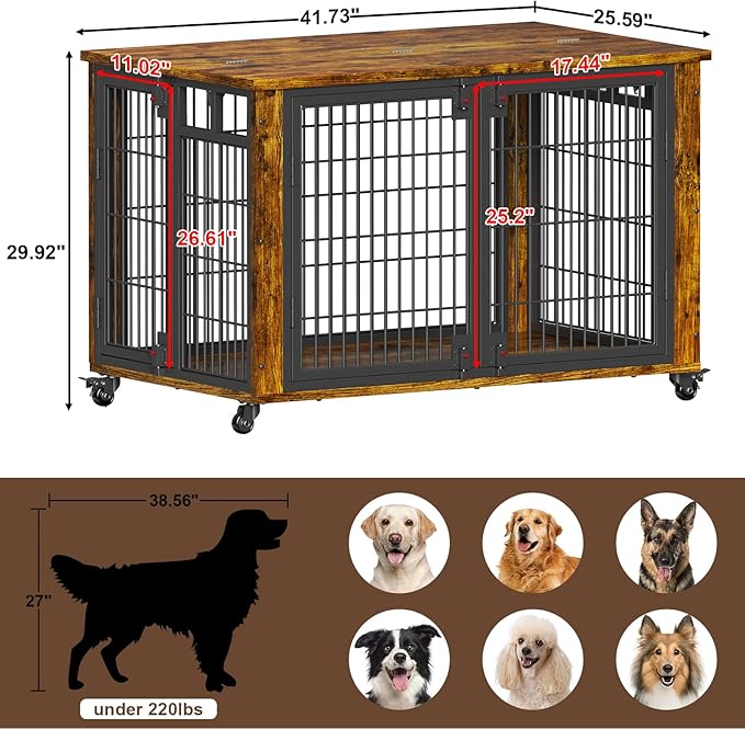 EasyCom 41" for Training Moveable XL Dog Crate, Large Dog Crate Furniture with Top-Access Teasing/Feeding Doors, Chew-Resistant Dog Kennel Indoor Furniture for Medium and Large Dogs-PawvioPets
