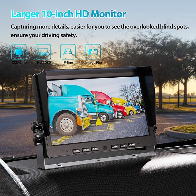 Fookoo Ⅱ 10" 1080P Wired Backup Camera System,10-inch HD Dual Split Screen Monitor with Recording IP69 Waterproof Rear View Camera Parking Lines Supports Up to 2 Cameras for Truck/Trailer/RV(DY101)-PawvioPets