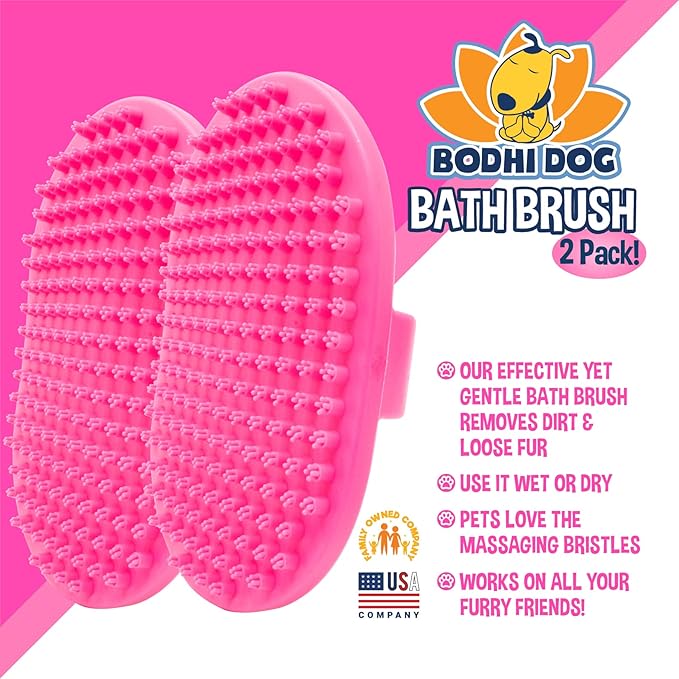Bodhi Dog Shampoo Brush - Pet Grooming & Bath Supplies for Dogs and Cats - Bath Brush for Long & Short Hair - Premium Scrubber for Shower, Bathing & Massage (Two Pack, Pink)-PawvioPets