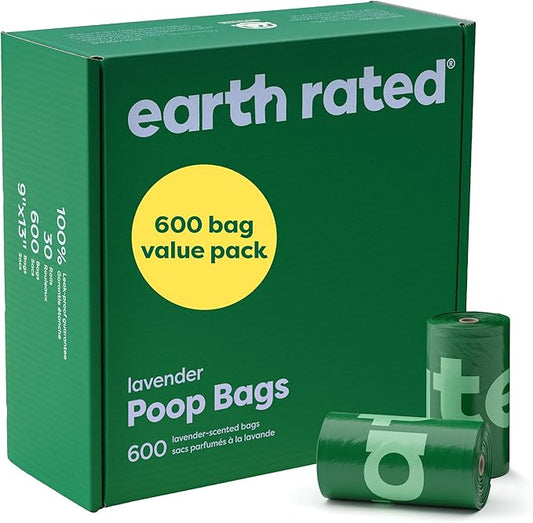 Earth Rated Dog Poop Bags Value Pack, Leak-Proof and Extra-Thick Pet Waste Bag for Big and Small Dogs, Refill Rolls, Lavender Scented, 600 Count-PawvioPets