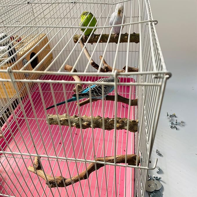 5PCS Bird Perch Stand Natural Wooden Parrot Stand Branch,3 Grape Wood Perch,2 Stand,Paw Grinding Fork Parakeet Chewing Stick Exercise Training Branches for Cockatiels,Small Medium Birds-PawvioPets