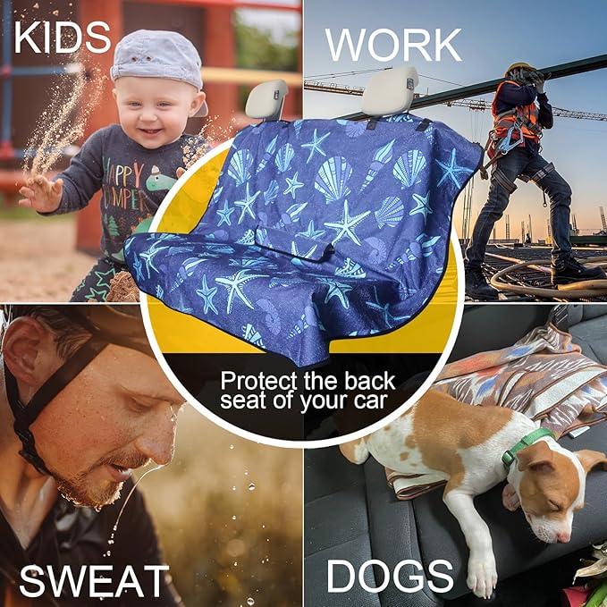 Back Seat Cover for Car Trucks Van SUV,Waterproof Rear Bench Towel Seat Covers for Dogs and Kids,Automotive Backseat Protector (Conch Shells Starfish)-PawvioPets