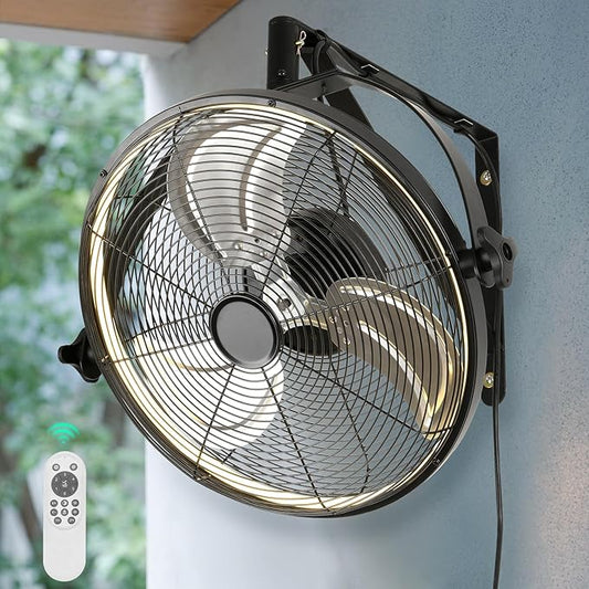 16 inch Wall Mount Fan with Lights and Remote,6-Speed Gazebo Ceiling Fan Adjustable Tilt Dimmable Wall Fan,High Velocity Industrial Outdoor Fans for Patio,Garage,Commercial,Black-PawvioPets
