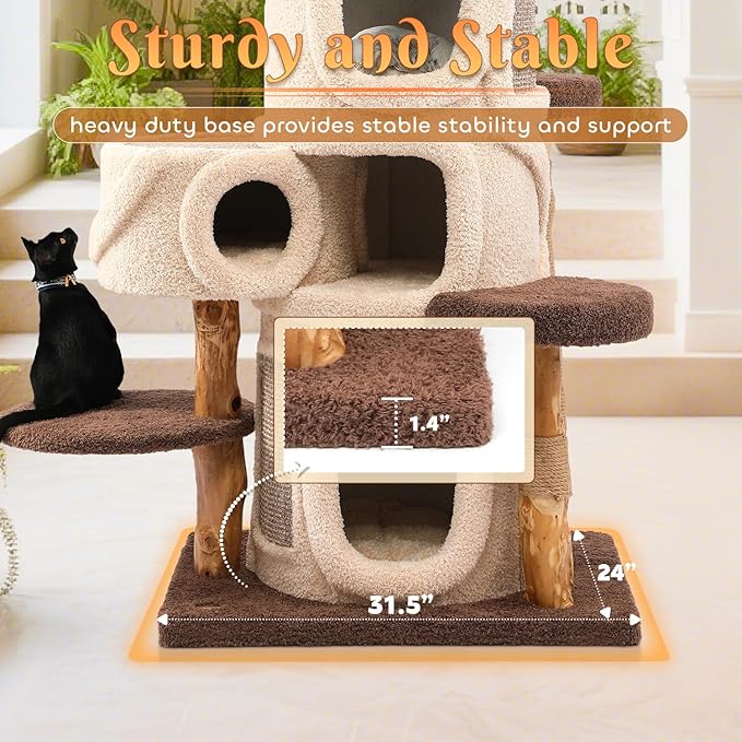 70'' Luxury Heavy Duty Cat Tree for Indoor Cats Adults,Treehouse Theme Large Cat Tower for Home Decoration,Multi-Level Modern Maine Coon Condo with 3*Wood Scratching Post,Perch,Huge House for Multicat-PawvioPets