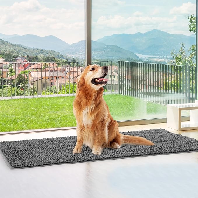 Absorbent Dog Door Mat for Muddy Paws, 72" x 24" Chenille Indoor Mats for Entryway, Trap Dirt Front Door Mat Indoor Entrance Washable Non Slip Soft-PawvioPets