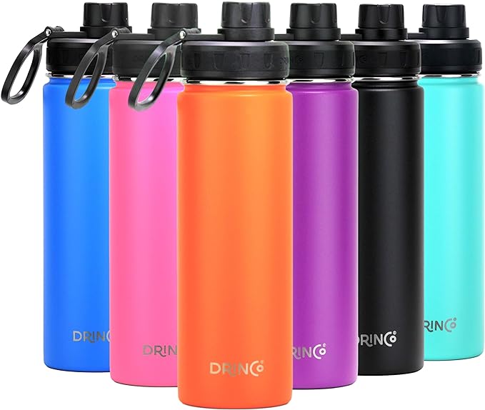 DRINCO Stainless Steel Water Bottle Spout Lid Vacuum Insulated Double Wall Water Bottle Wide Mouth (40oz 32oz 22oz 18oz 14oz) Leak Proof Keep Cold Sport Camping Hiking (22 oz, 22oz Orange)-PawvioPets