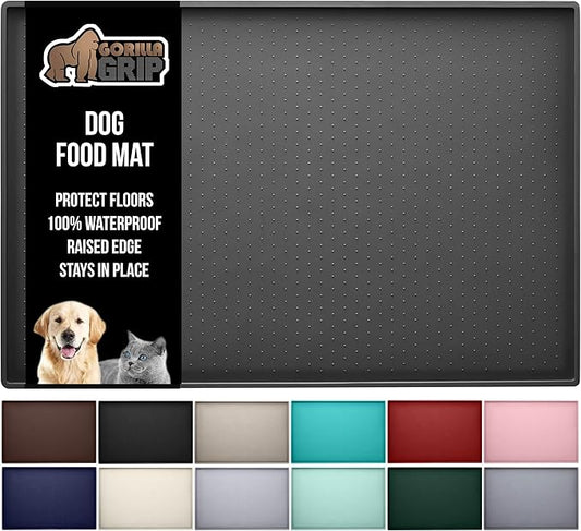 GORILLA GRIP 100% Waterproof Raised Edge BPA Free Silicone Pet Feeding Mat, Dog Cat Food Mats Contain Spills Protects Floors, Placemats for Cats and Dogs Water Bowl, Pets Accessories 16x10, Charcoal-PawvioPets