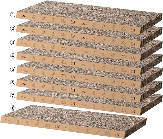 8 Packs in 1 Cat Scratch Pad, Cat Scratcher Cardboard,Reversible,Durable Recyclable Cardboard, Suitable for Cats to Rest, Grind Claws and Play-PawvioPets