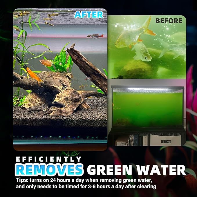 Aquarium U-V Filter 290GPH w/ Scientific Timer for 40-150 Gallon Fish Turtle Tank Internal Filter Bio Sponge Submersible Power Pump w/ Aeration Deodorization Saltwater Freshwater Green Clean Machine-PawvioPets