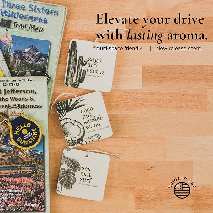 Broken Top Botanical Car Air Freshener Variety Pack, 6 Pack (2 Coconut Sandalwood, 2 Saguaro Cactus, 2 Sea Salt Surf)-PawvioPets