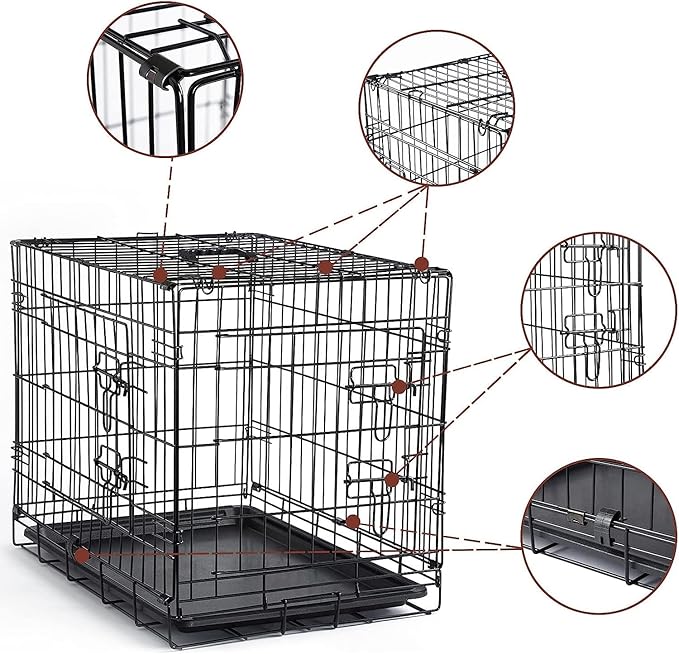 DONORO Dog Crates for Lareg Size Dogs Indoor Double Door Dog Kennels & Houses for Puppy and Cats, Collapsible Metal Contour Dog Cages (Brown, 42.0" L x 28.0" W x 31.0" H)-PawvioPets