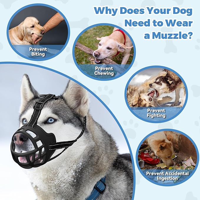 Dog Muzzle for Large Dogs, Breathable Basket Muzzles for Small, Medium and X-Large Aggressive Dog, Allows Panting Drinking, Suitable for Grooming Trimming Training (Black, 5)-PawvioPets