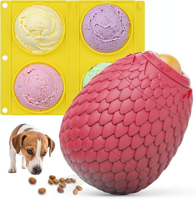 Enrichment Frozen Treat Toy for Dogs - 2-in-1 Dog Licking Toy & Dispensing Dog Puzzle Toy, Fillable Rubber Interactive Toy, Keeps Them Busy, Reduces Anxiety, Safe & Easy to Clean Red-PawvioPets