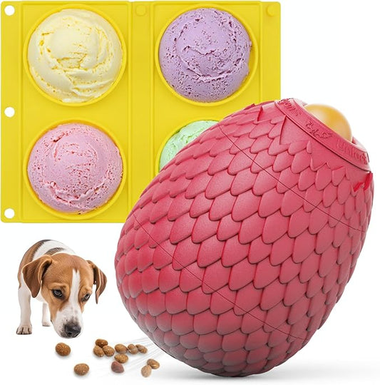 Enrichment Frozen Treat Toy for Dogs - 2-in-1 Dog Licking Toy & Dispensing Dog Puzzle Toy, Fillable Rubber Interactive Toy, Keeps Them Busy, Reduces Anxiety, Safe & Easy to Clean Red-PawvioPets