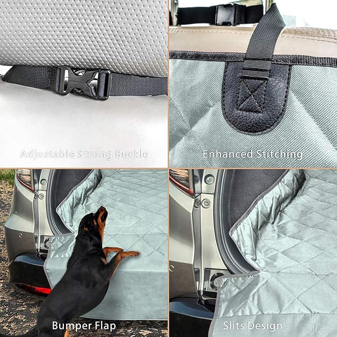 F-color SUV Cargo Liner for Dogs, Water Resistant Pet Cargo Cover Dog Seat Cover Mat for SUVs Sedans Vans with Bumper Flap Protector, Non-Slip, Large Size Universal Fit, Grey-PawvioPets