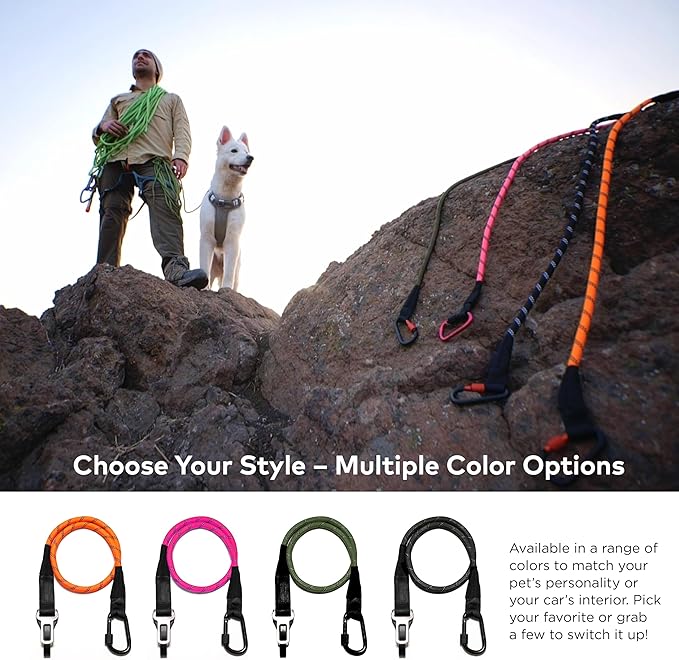Dog Seat Belt for Car | Universal Dog Car Seatbelt | Durable Reflective Rope with Clip Hook Latch, Buckle and Carabiner- Safe and Secure Pet Safety Restraint (Orange)-PawvioPets