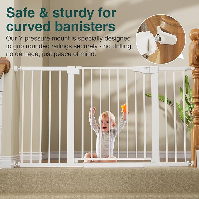 Cumbor 2 Pack 29.7-54.2" Baby Gate for Stairs, Mom's Choice Awards Winner-Auto Close Dog Gate for Doorways, Easy Install Pressure Mounted Pet Gate Indoor, Wide Safety Gate for Dog, White-PawvioPets
