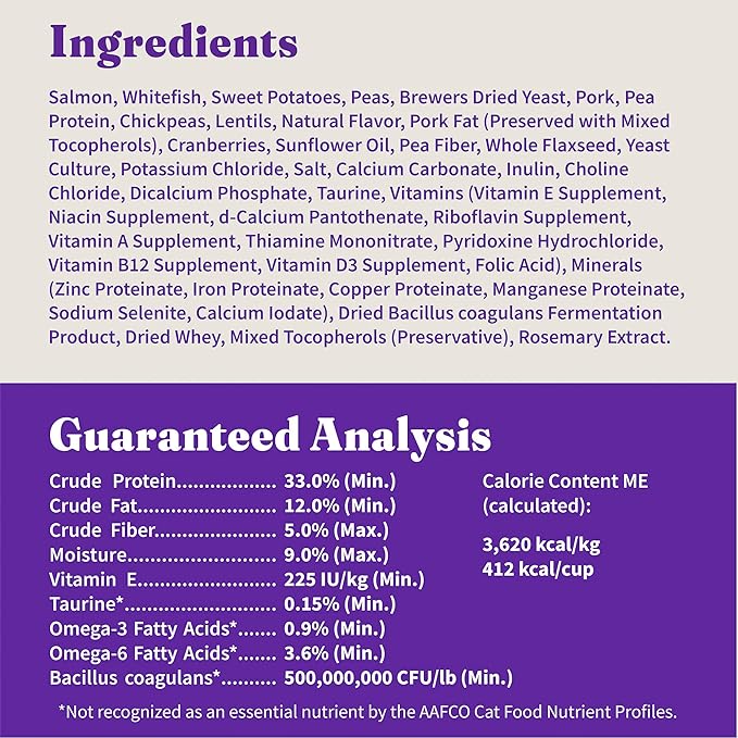 Halo Holistic Cat Food Wild Caught Salmon & Whitefish Formula, Healthy Grains Dry Cat Food, Complete Digestive Health, Kibble for Adult Cats, 10 lb Bag-PawvioPets