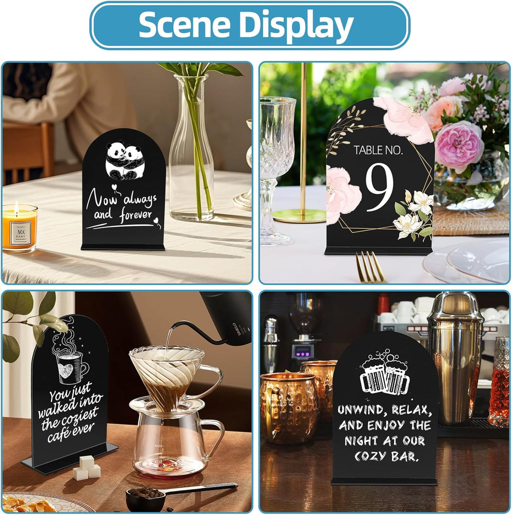 12 Pack Acrylic Wedding Signs 5 x 7 Inch DIY Blank Table Number with Base Black Arch Shape Menu Board for Party Anniversary Event Restaurant Cafe Decoration