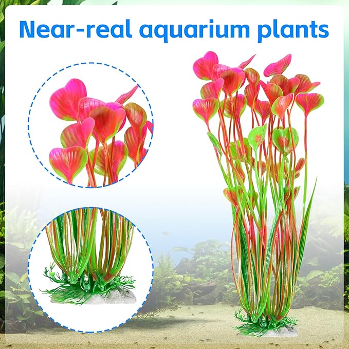 AQUANEAT Artificial Fish Tank Plants, Plastic Aquarium Accessories Large, 15.5 inch Pink Decorations, 2pcs-PawvioPets