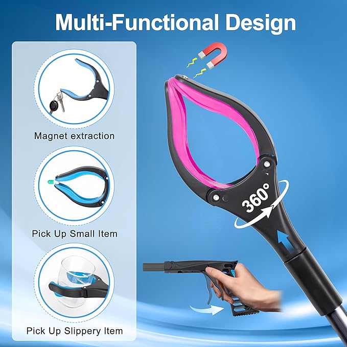 Grabber Reacher Tool - 32” Extra Long Foldable Gripper and Reaching Tool - Heavy Duty Pick Up Stick Grabbers for Seniors, Trash, Surgery Recovery Must Haves Gifts (Black Purple)-PawvioPets