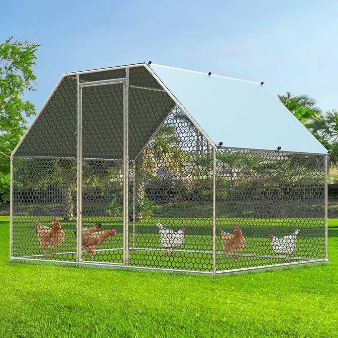 4ever2buy Chicken Runs for Yard with Cover, Large Metal Chicken Run Walk in Metal, Outside Dog Kennel with Roof, Flat Roofed Outdoor Kennel for Cats(9.2’Lx6.23’Wx6.4’H)-PawvioPets