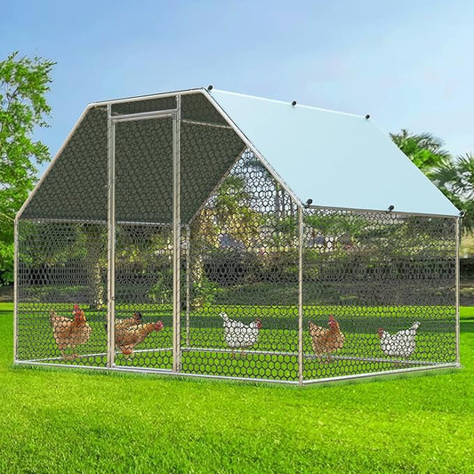 4ever2buy Chicken Runs for Yard with Cover, Large Metal Chicken Run Walk in Metal, Outside Dog Kennel with Roof, Flat Roofed Outdoor Kennel for Cats(9.2’Lx6.23’Wx6.4’H)-PawvioPets