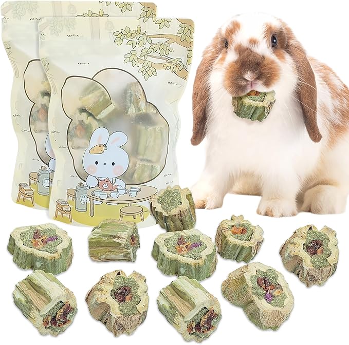 Fhiny Rabbit Chew Toys Natural Baked Papaya Wood Bunny Molar Treats Contain Alfalfa Grass Apple Carrot and Purple Sweet Potato Filling for Hamsters Guinea Pigs Chinchillas Teeth Grinding(0.44 lb)-PawvioPets