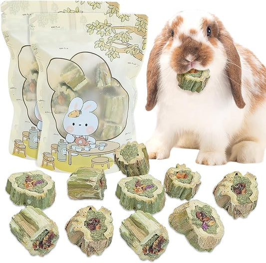 Fhiny Rabbit Chew Toys Natural Baked Papaya Wood Bunny Molar Treats Contain Alfalfa Grass Apple Carrot and Purple Sweet Potato Filling for Hamsters Guinea Pigs Chinchillas Teeth Grinding(0.44 lb)-PawvioPets