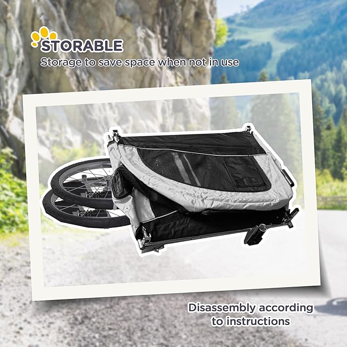 Aosom Dog Bike Trailer 2-in-1 Pet Stroller with Canopy and Storage Pockets-PawvioPets