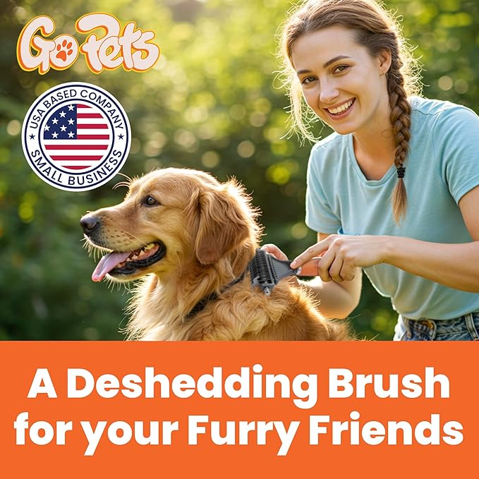 GoPets 2-Sided Dematting & Deshedding Comb for Dogs & Cats, Versatile Undercoat Detangler Brush for Shedding, Matted Hair & Fur Remover Tool, Stress-Free Pet Grooming Rake with Ergonomic Handle-PawvioPets