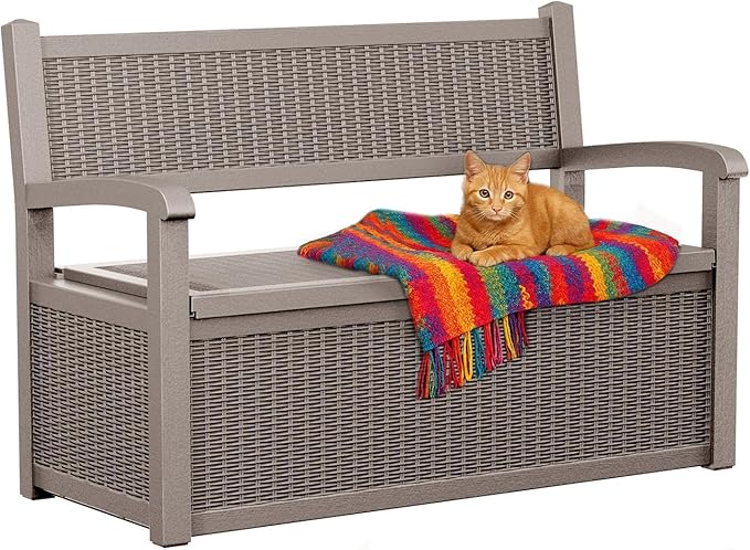 80 Gallon Storage Bench Deck Box, Waterproof and Lockable Outdoor Storage Furniture for Patio, Garden, and Porch – Perfect for Storing Garden Tools and Cushions (Gray)-PawvioPets