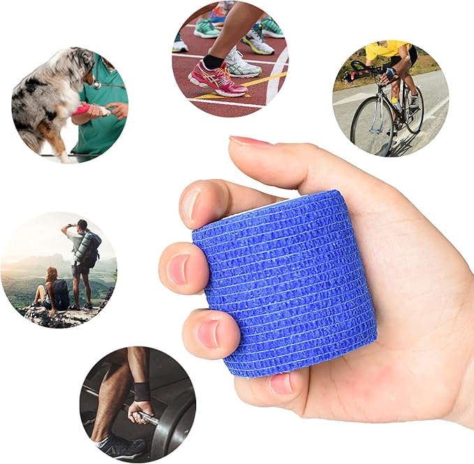 9 Pack 2" x 5 Yards Self Adhesive Bandage Wrap Self Stick Wrap for Ankle, Wrist, Finger, Sports, Breathable Cohesive Vet Tape for Pets (D Dark Blue)-PawvioPets